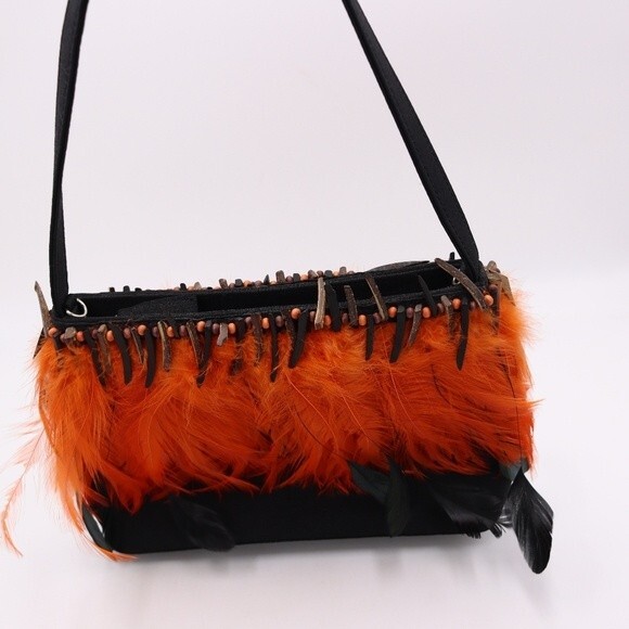 Halloween Black & Orange Feathered Handbag Novelty Bag - Picture 4 of 13